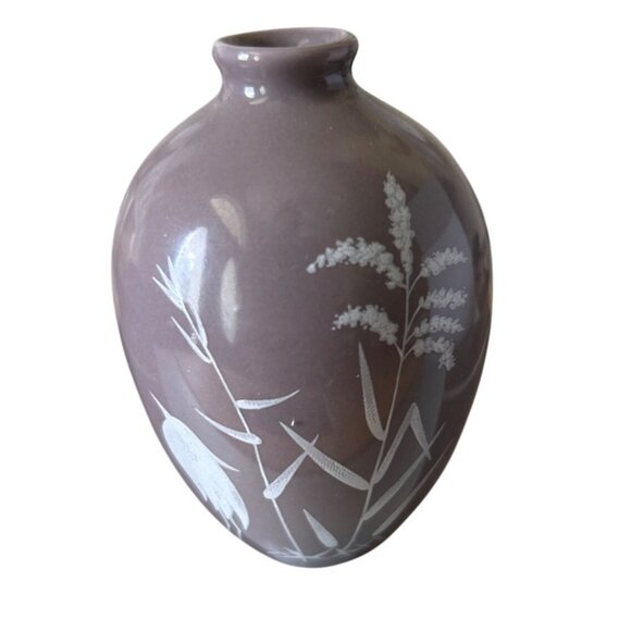 Vtg 1983 Franklin Porcelain Mini Vase Shino Ware Ieyasu Gray White Floral Japan - Picture 3 of 8